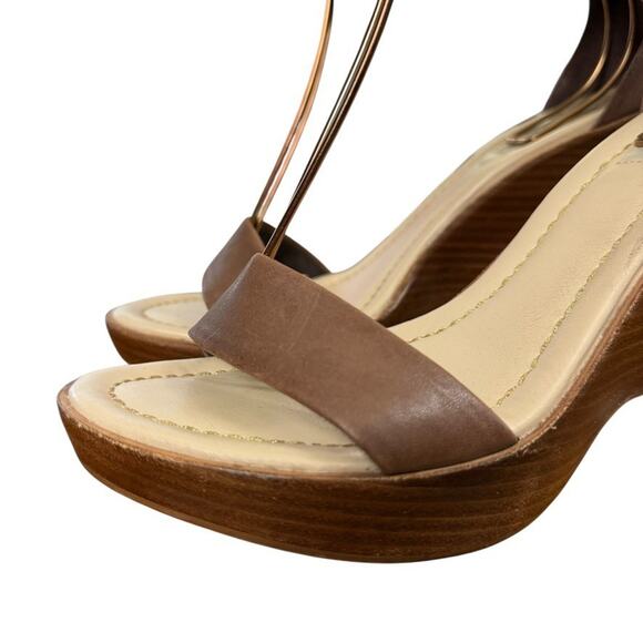 Dune Brown Leather Womens Platform Wedge Ankle Strap Sandals Shoes sz 38 / 8 - Picture 8 of 15